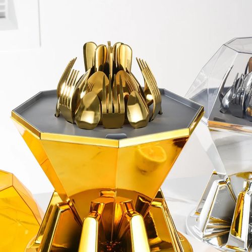 Generic 24-piece luxury rotating diamond-shape cutlery set